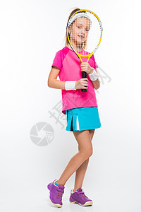 看网球拍的可爱小女孩图片