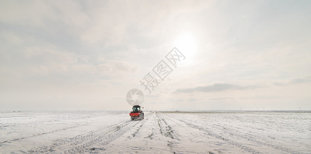 拖拉机播种的农民冬季在农田图片