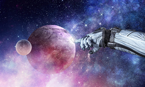 近距离宇航员机器人手触碰行星该图像由美国航天图片