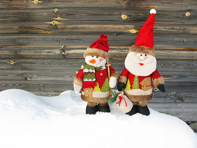 圣诞快乐的圣塔雪人冬季贺图片