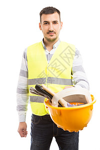 工程师或建筑师提供头盔和手套作为失业或人力图片