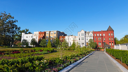 美国首都的居住城市环境美国华盛顿特区中心被园林植物环绕的色彩图片