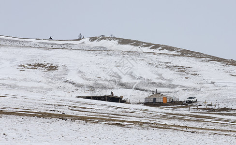 蒙古北部冬季风景中的Ger图片