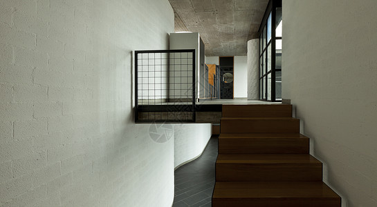 室内现代别墅通道木楼梯图片