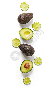 Avocado和石灰在白色图片