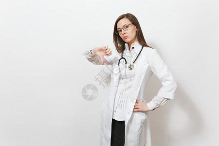 伤心难过美丽的年轻医生女人用听诊器图片