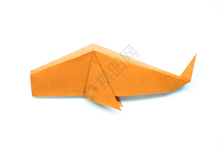 白色背景中鱼或鲸鱼形状的橙色折纸图片