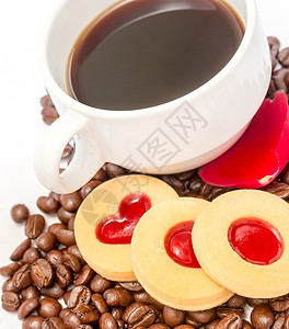 咖啡和豆类显示热饮和心脏图片