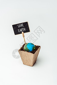 地球模型并签名将地球保存在花盆中图片