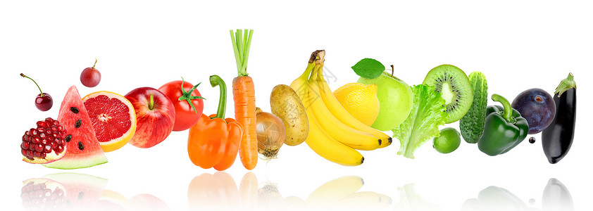 白色背景的新鲜水果和蔬菜图片