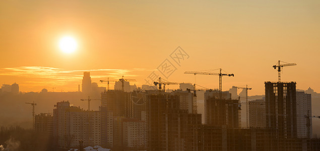 城市日落全景建筑物和工业起图片