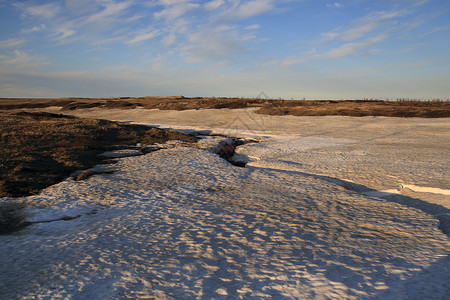 春天的洪水河上的浮冰图片
