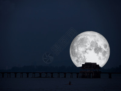 夜海废弃亭的超级满月背面图片