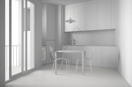 简约现代厨房的全白色项目图片