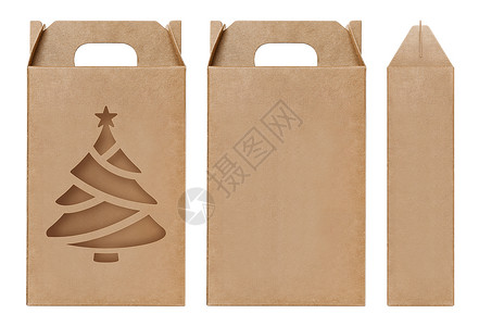 盒子棕色窗口圣诞树形状切出包装模板图片