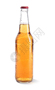 白色背景上的玻璃瓶啤酒图片
