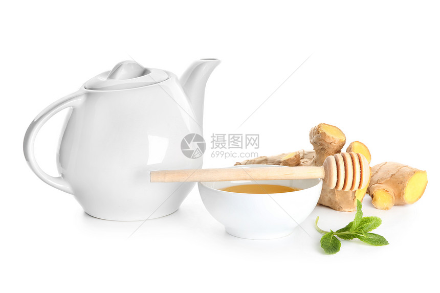 美味的茶有蜂蜜和姜汁图片