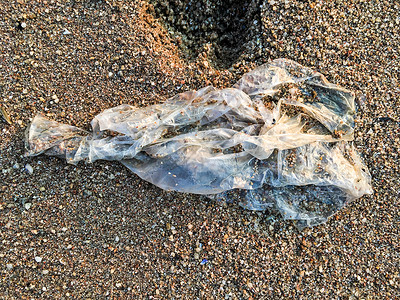 海滩上用过的塑料袋海滩污染图片