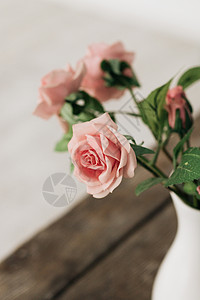 白色花瓶中美丽的粉红玫图片