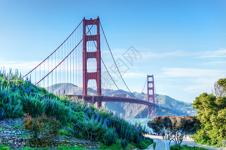加利福尼亚州旧金山门大桥的风景这座标志桥梁是旧金山和美国最受国际认图片
