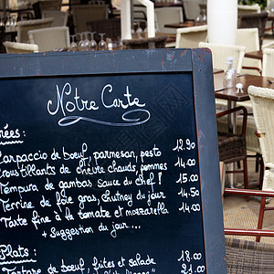 巴黎法国餐馆法国菜单板广场背景图片