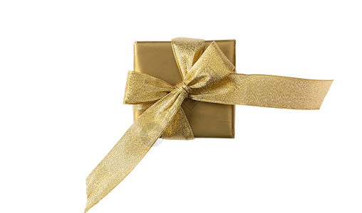 黄金礼品盒金丝带在白背景顶图片