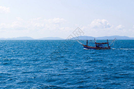 用于在蓝海中阳光明媚的夏日捕鱿鱼图片