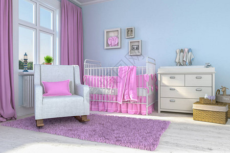 3d提供有床和玩具的儿童房间图片