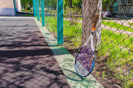 网球在阳光明媚的夏背景图片
