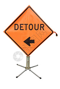 道路维修标志橙色DETOUR用箭头标背景图片