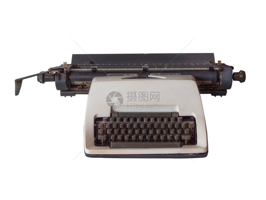 白色背景上孤立的老旧打字机图片