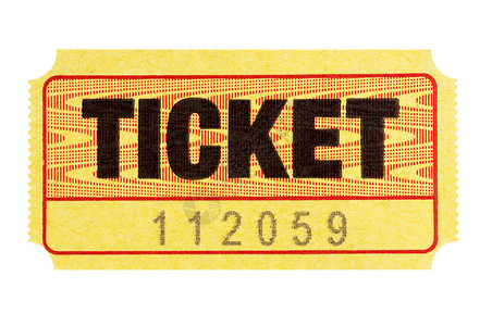 在白色背景上隔离的黄色入场券图片