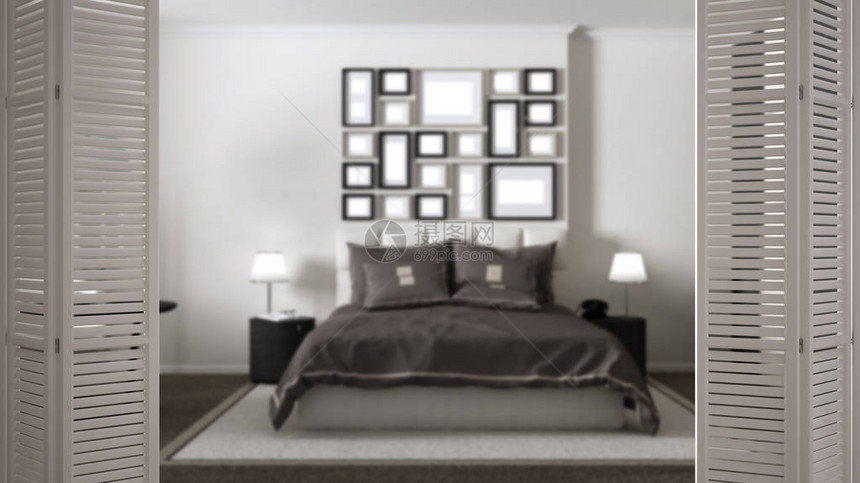 现代灰色卧室的白色折叠门图片
