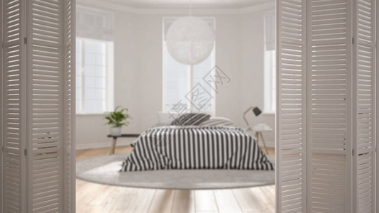 现代斯堪的纳维亚卧室的白色折叠门开口图片