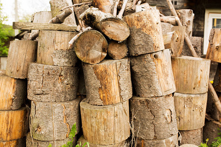 在村里堆放木柴为冬季准备图片