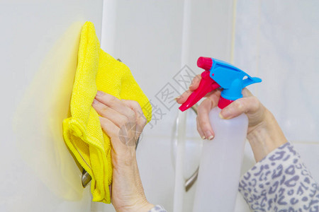 洗涤和消毒概念妇女用喷雾图片