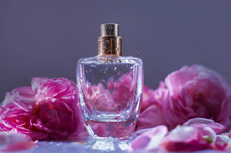 粉红玫瑰香水瓶背景图片
