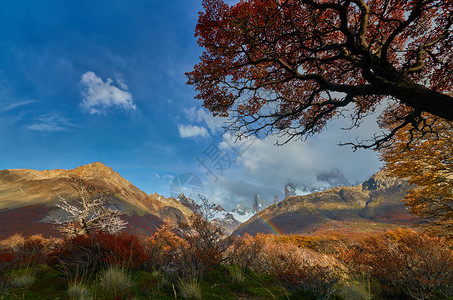 Glaciares的山脉和彩虹图片
