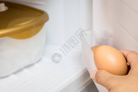 手拿着鸡蛋在冰箱里图片