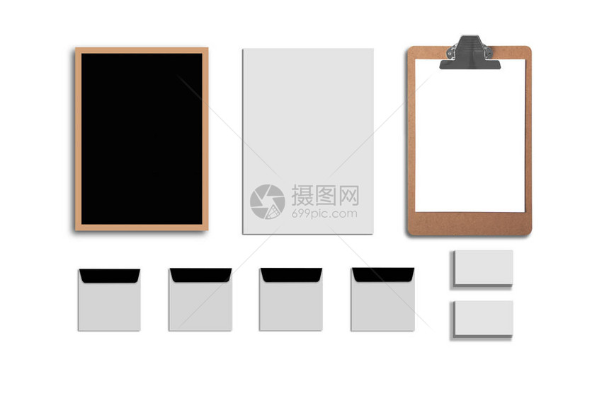 空白公司ID设置隔离在白色包括名片文件夹平板电脑信封a4信笺笔记本闪存铅笔CD磁盘和智能手图片