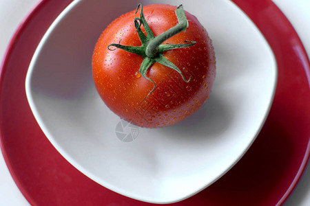 红盘子上多汁的番茄图片