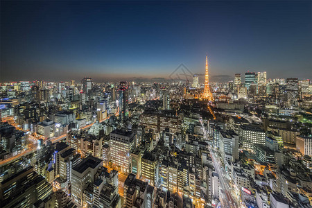 东京城市夜景与东京塔图片