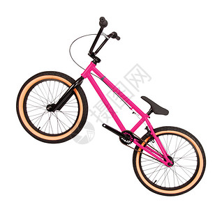 孤立在白色背景的粉红色自行车背景图片