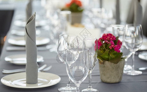 在节庆活动聚会或婚礼招待会上的一张桌子的近视图像背景图片