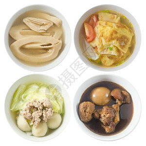 竹笋汤和泰国煎蛋汤在白图片