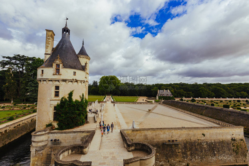 舍农索城堡法国女士中世纪城堡的门面舍农索城堡皇家中世纪城堡和花园舍农索图片