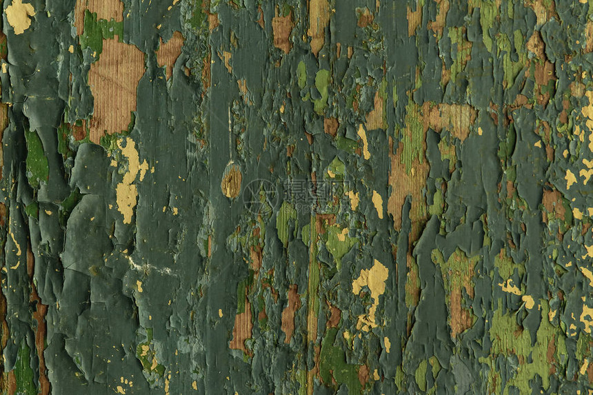 背景旧板与剥落油漆绿色质地图片