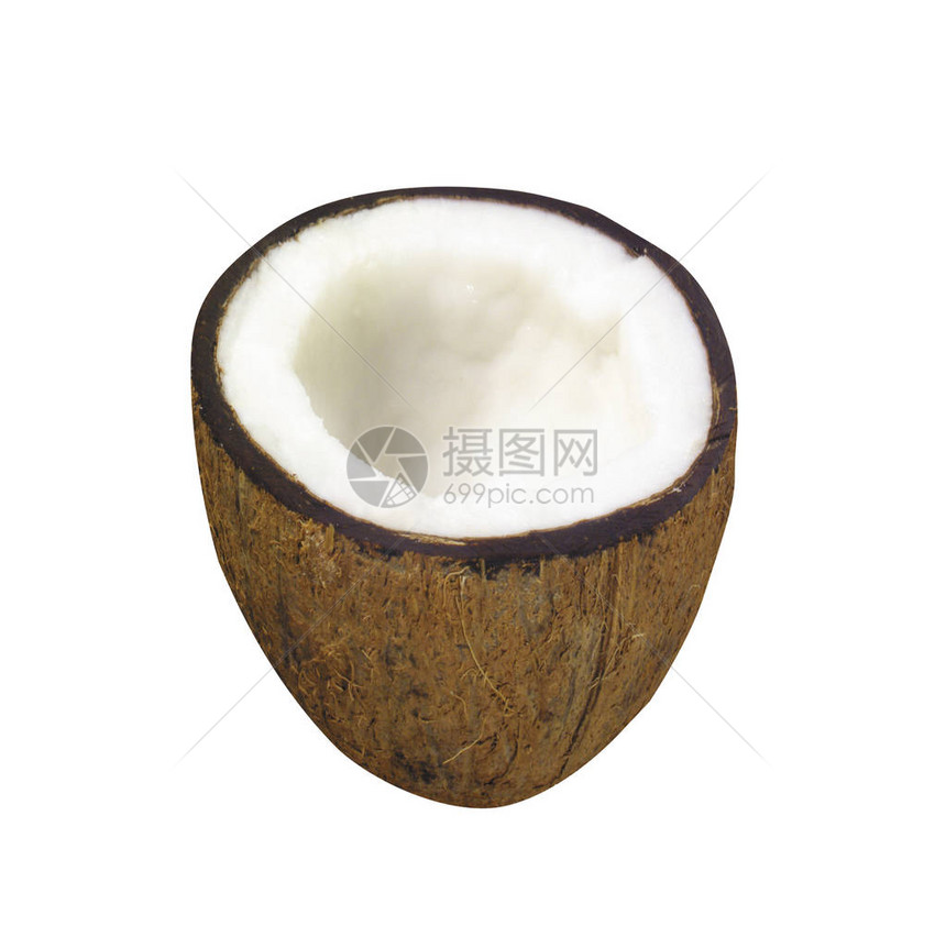 椰子一半被隔绝在白色背景上图片