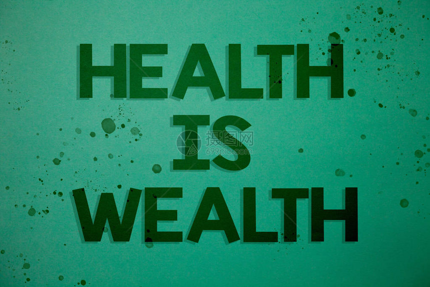 写笔记显示健康就是财富展示身体健康的商业照片很有价值保持健康饮食健康理念信息绿色背景灵感回图片