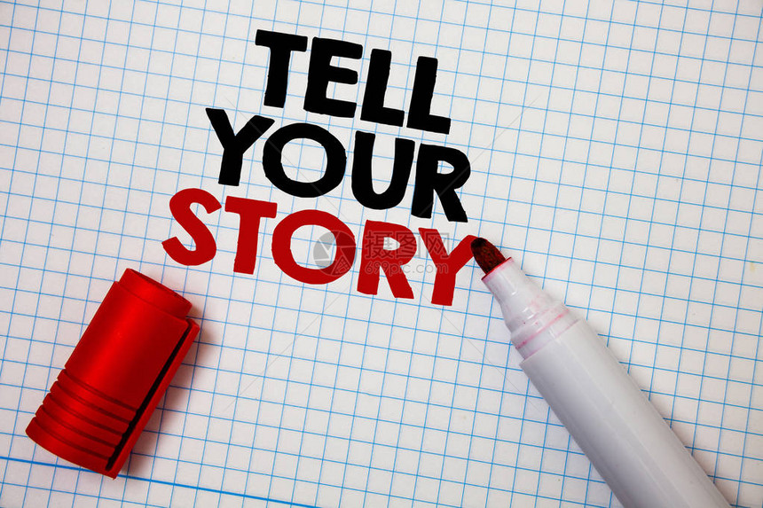 写笔记显示讲述你的故事商业照片展示表达你的感受叙述写你的传记图表纸灰色重要思想法信息图片